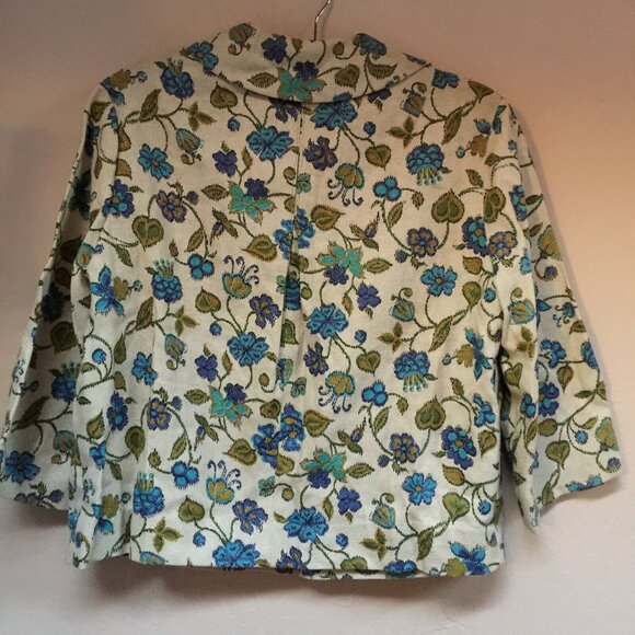 Vintage Susan Ross Womens Lightweight Blazer Jacket Tan Floral Button Front Boho - Picture 2 of 7